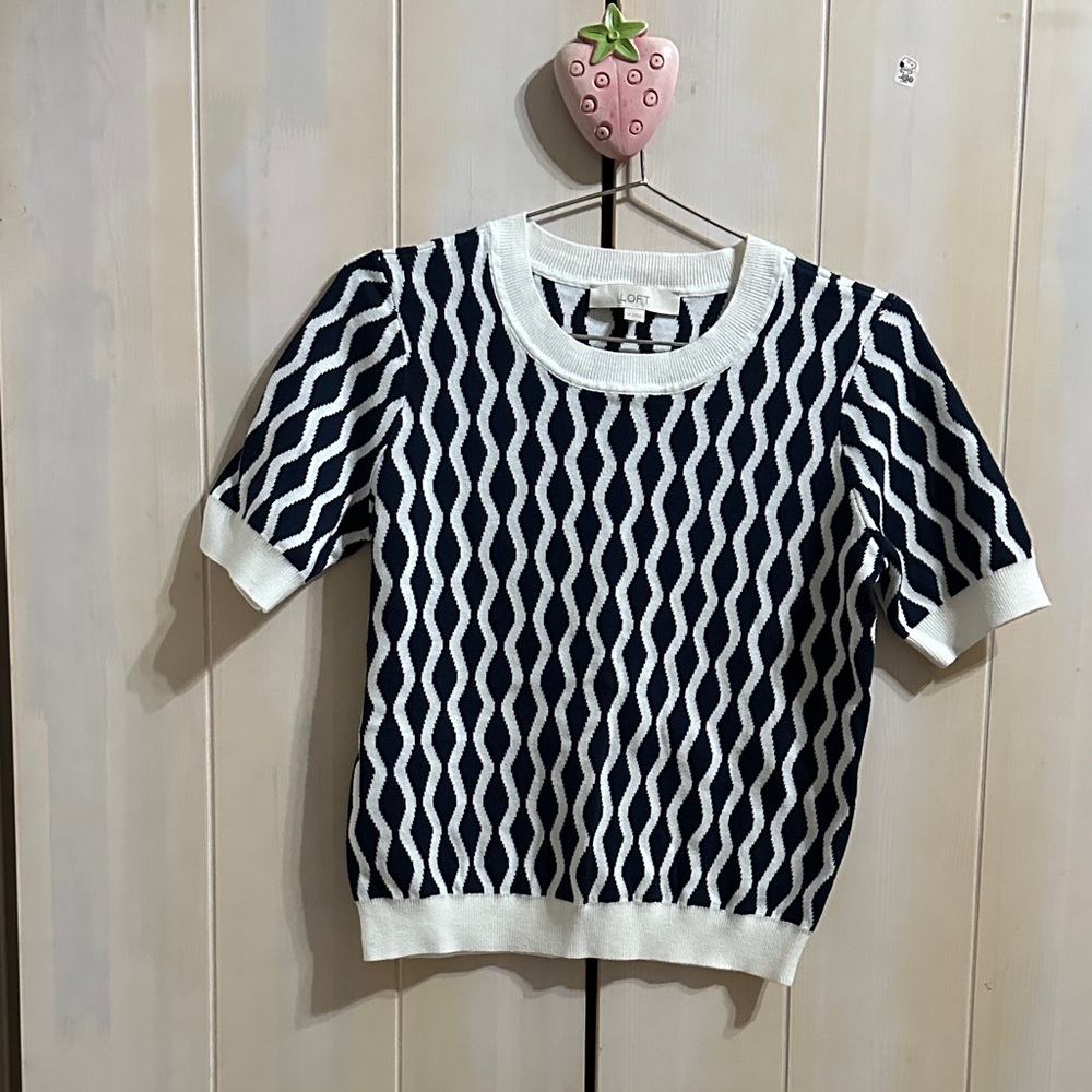 LOFT Navy and White Knit Top